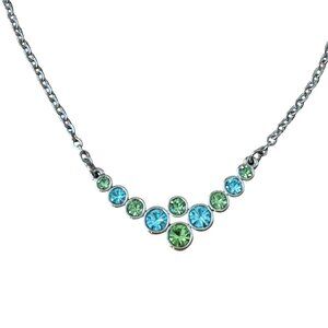 Lia Sophia Silver Tone Necklace With Blue & Green Rhinestones